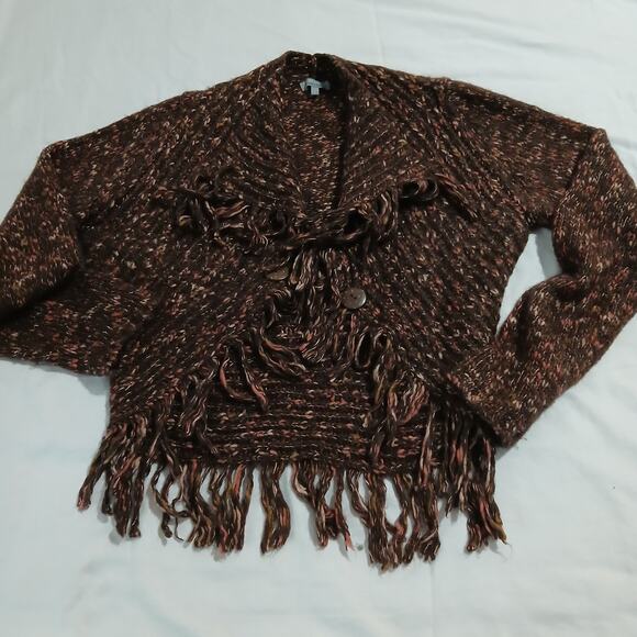 Per Una L Made in Italy Mohair/Wool plus blend Brown Speckled Cardigan Fringed - Picture 13 of 16